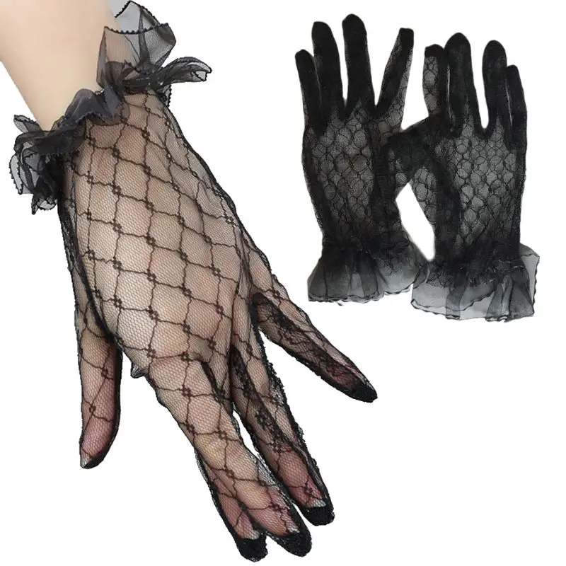 

Women's Ladies Lace Gloves Elegant Short Gloves Courtesy Summer Gloves for Wedding Dinner Parties Lace Net Yarn Gloves