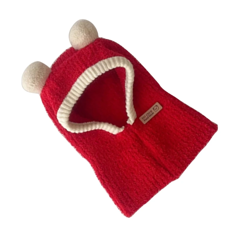 Cappello invernale per bambini 2 in 1 Sciarpa per bambini Cofano Cartoon Pom Pom Scaldacollo Berretto per cofano