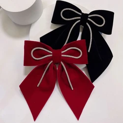 New Fabric Velvet Bow Hairpins for Women Spring Clip Crystal Butterfly Hair Clips Luxulry Headpiece Korean Hair Accessories