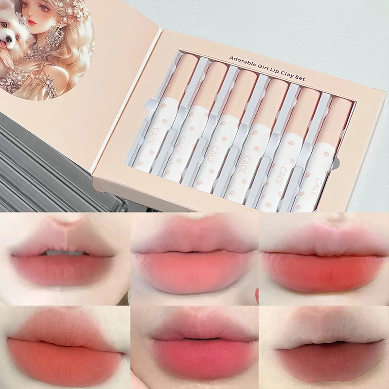Lipgloss, matt, samtig, Lippenschlamm, wasserfest, langlebig, nackt, flüssiger Lippenstift, roter Lippenton, Schokoladen-Lippenton, koreanisches Make-up-Kosmetik-Set