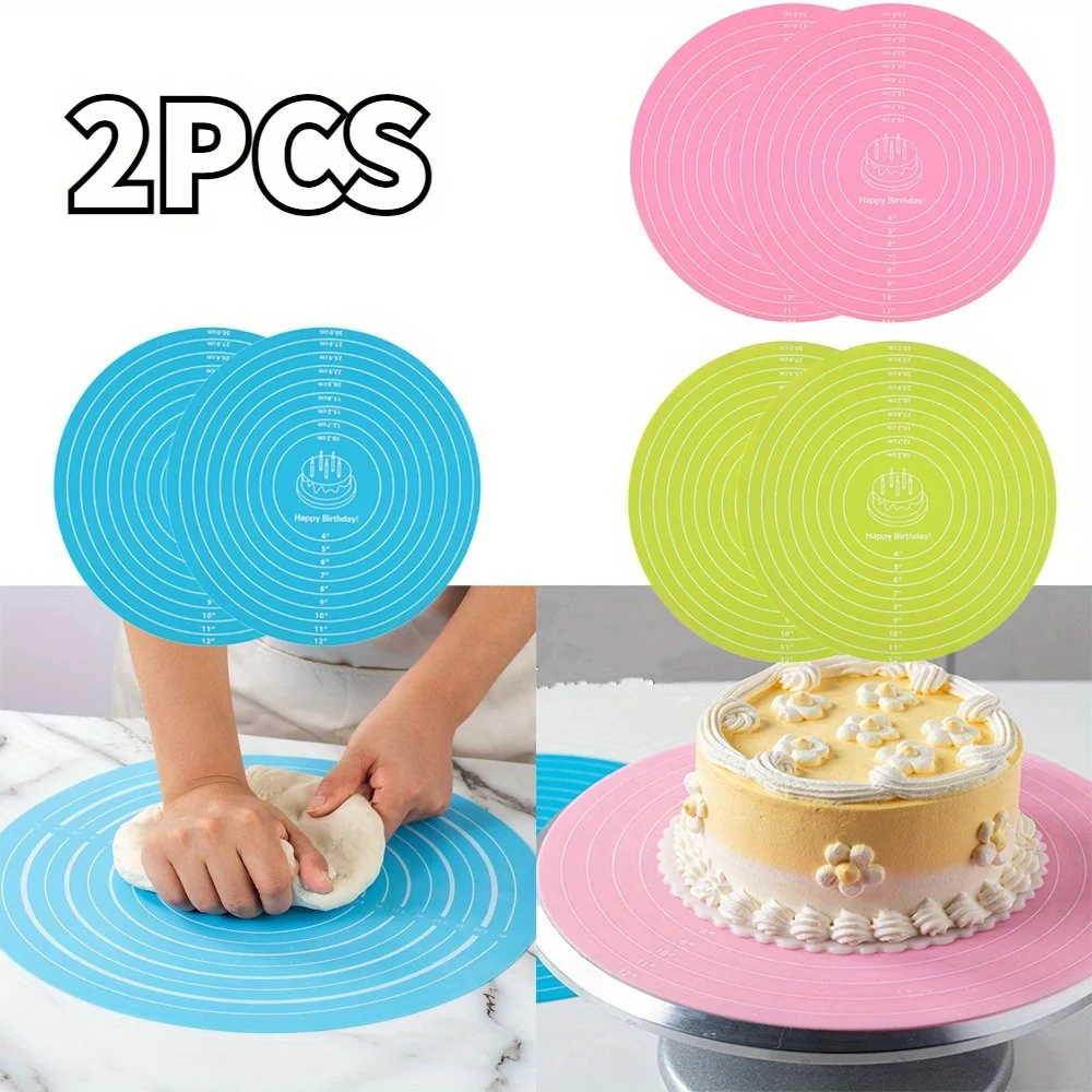 2PCS Cake Silicone Baking Mat Tablecloth for Cake with Size Nonstick Dough Kneading Pad High Temperature Resistant Bake Tool