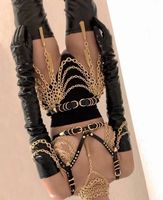 Sexy Gold Chains Costume Outfit Stage Performance women Nightclub show Bra Chains Short