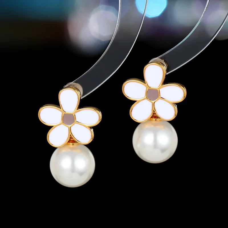 

s925 Silver Needle earrings, trendy, niche, high-end, simple and fashionable, oil-dripping flower pearl stud earrings