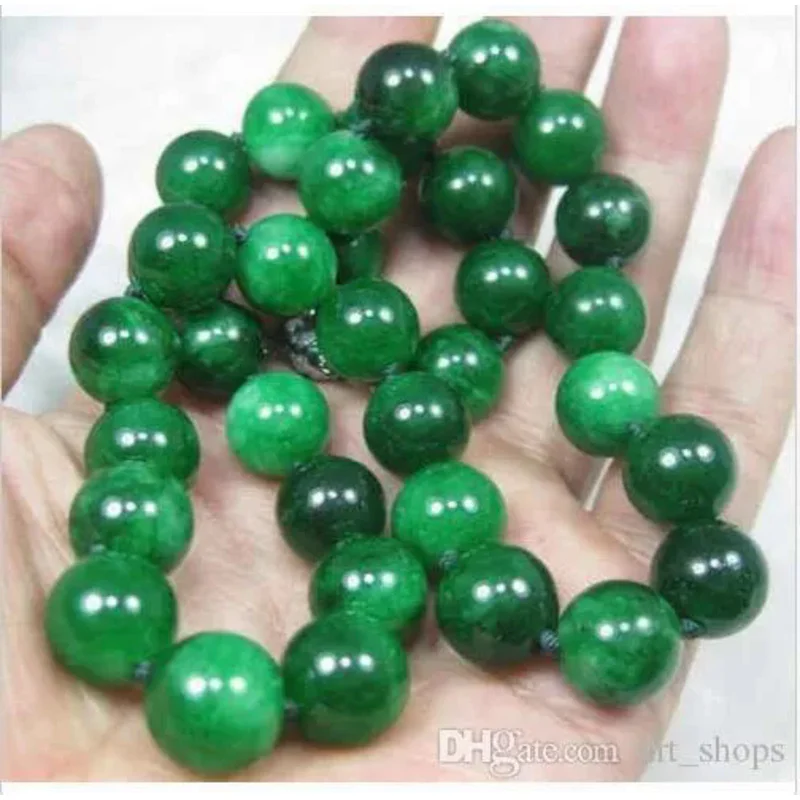 Natural 10mm Round GREEN JADE Gemstone NELACE 18