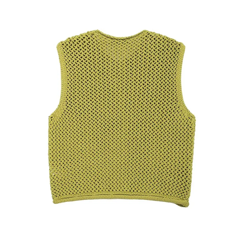 TRAF Green Knitted Top 2024 Women Summer Autumn Elegant Cropped Tank Vest Tops Ladies Fashion Casual Sleeveless Short Sweater