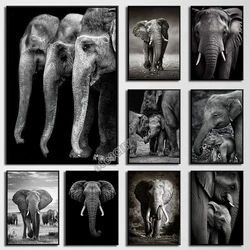 Black and White Animal Elephants Art Canvas Painting Posters and Prints Elephants Family Wall Art Pictures for Living Room Decor