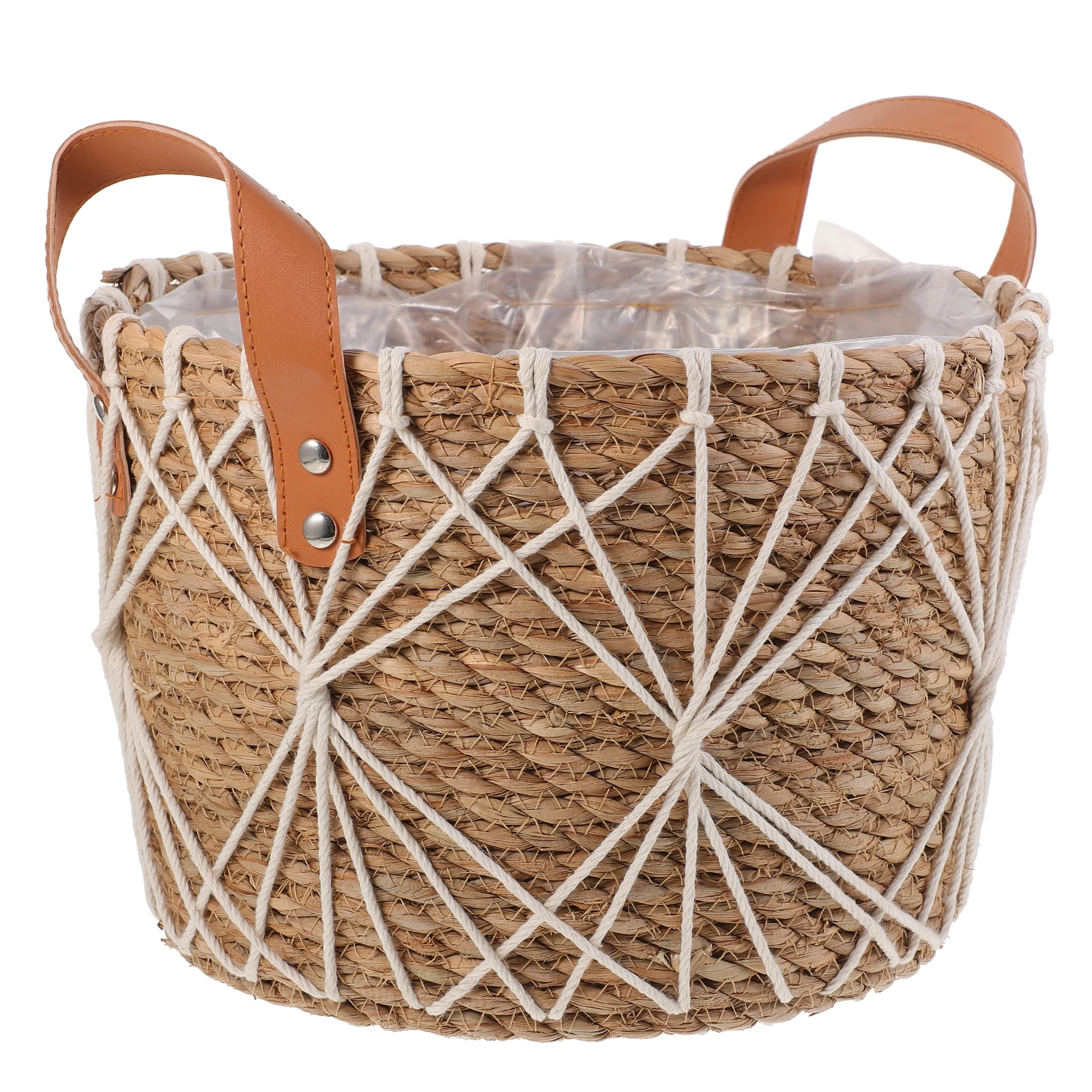 

Woven Basket Round Multipurpose Plant Container Indoor Decorative Flower Basket Storage Planter For Plants Straw Polyester