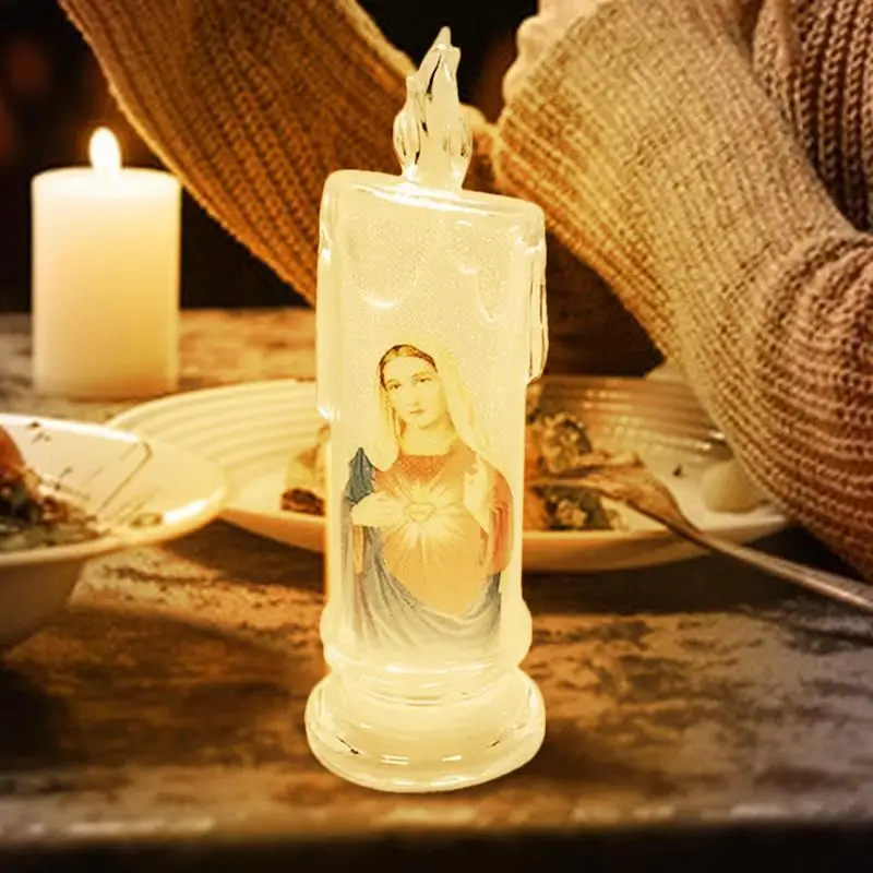 Velas sin llama para oración, luz LED sin llama con batería, luz creativa de Jesús, Iglesia decorativa multifuncional