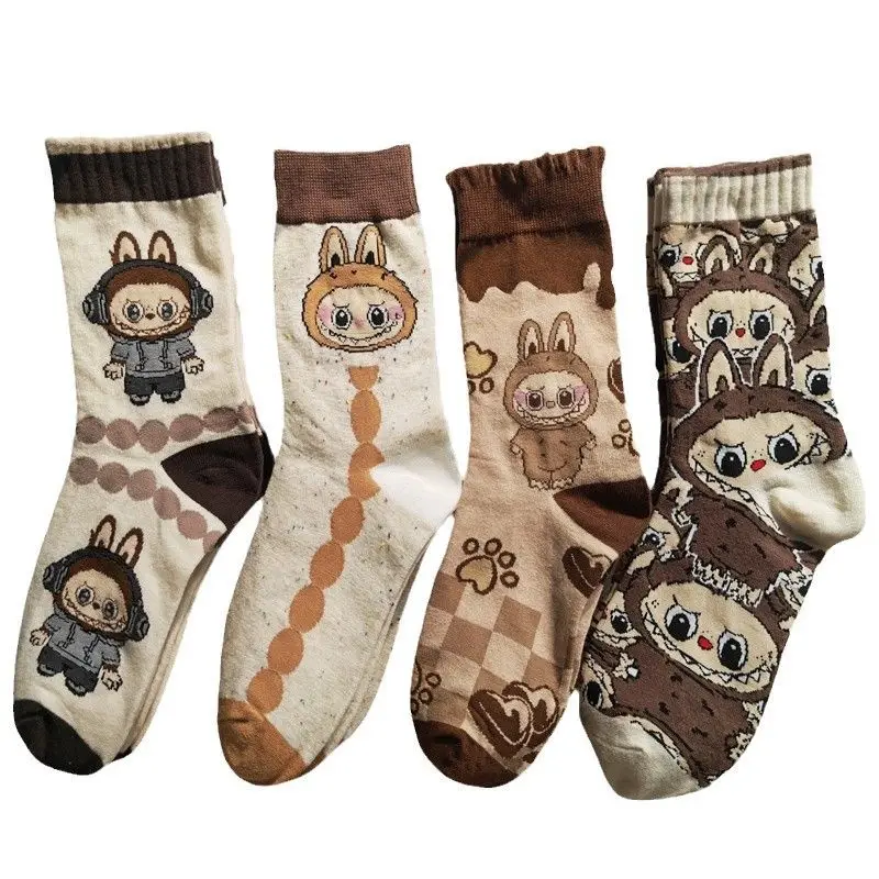 Labubu cartoon socks female fall and winter new combed cotton mid-calf female socks anime cartoon tide long male socks