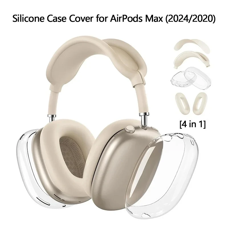 Ensemble de trois pièces en TPU transparent pour Airpods Max, accessoires pour écouteurs, coussinets d'oreille, étui anti-rayures pour aides auditives EJBHT07