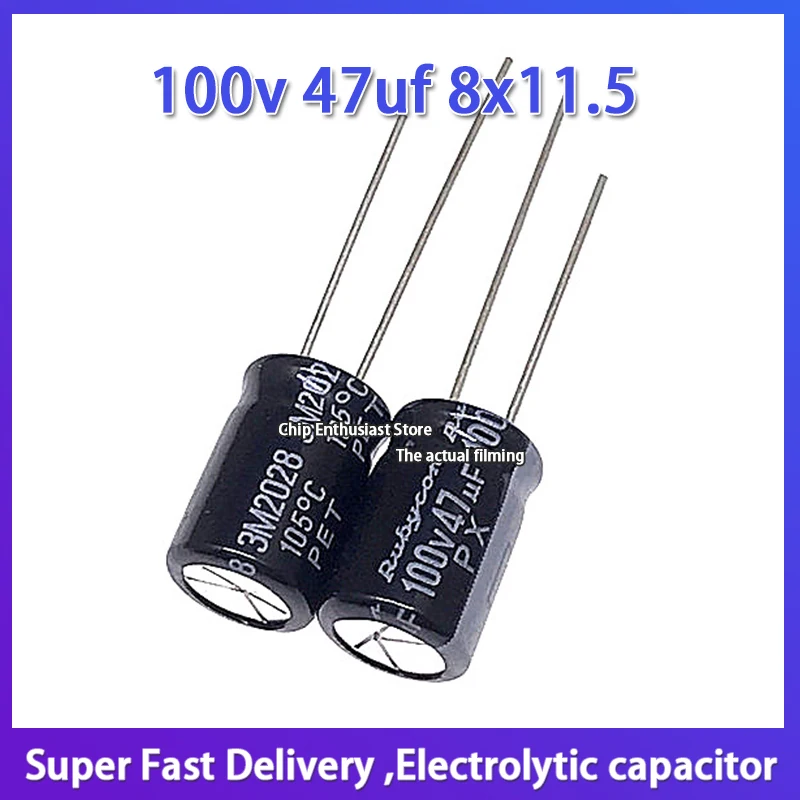 10pcs Rubycon imported aluminum electrolytic capacitor 100v 47uf 8x11.5 Ruby PX series 105 degrees