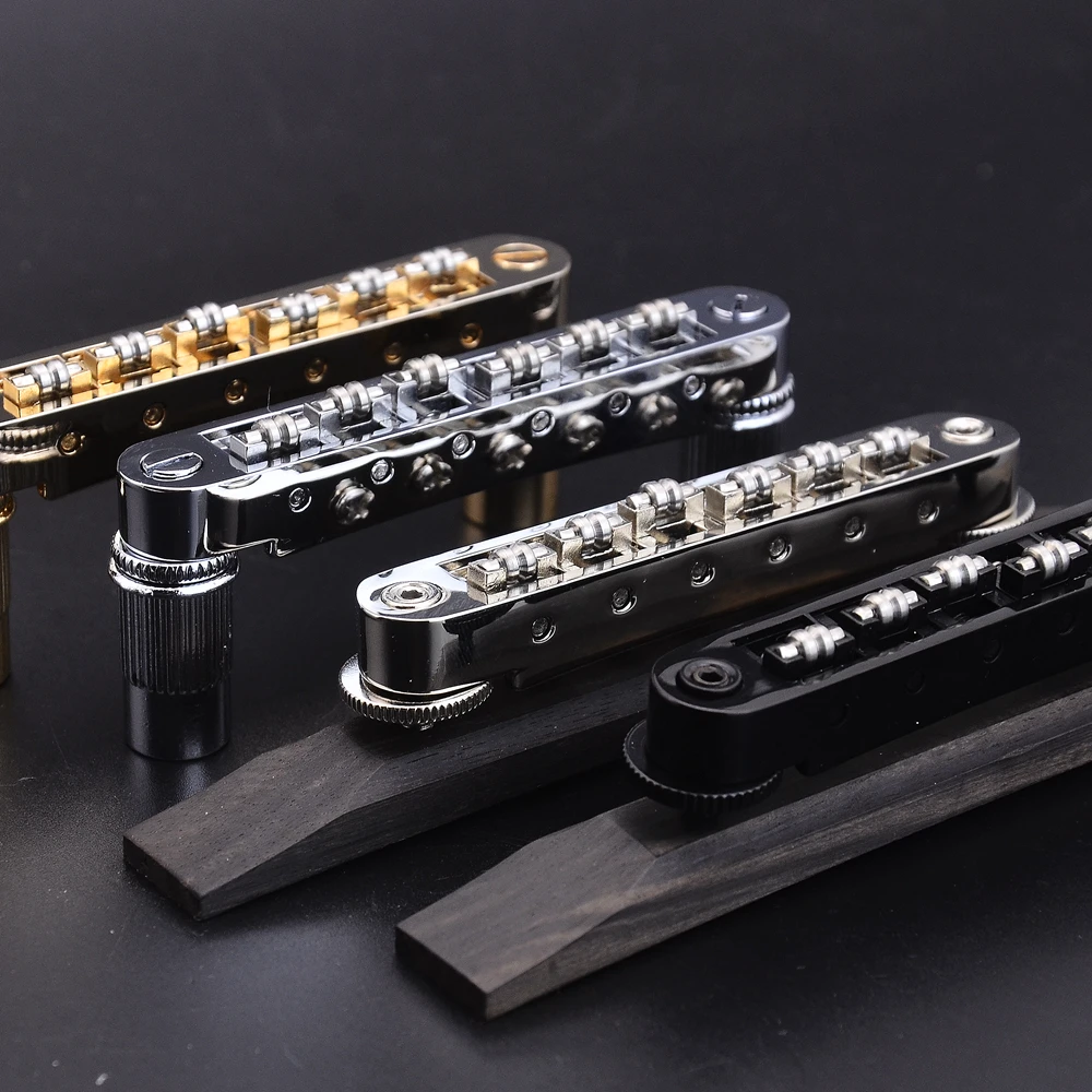 6 string Tune-O-Matic Roller Saddle Bridge For LP SG  Archtop Jazz Guitar With Ebony Base