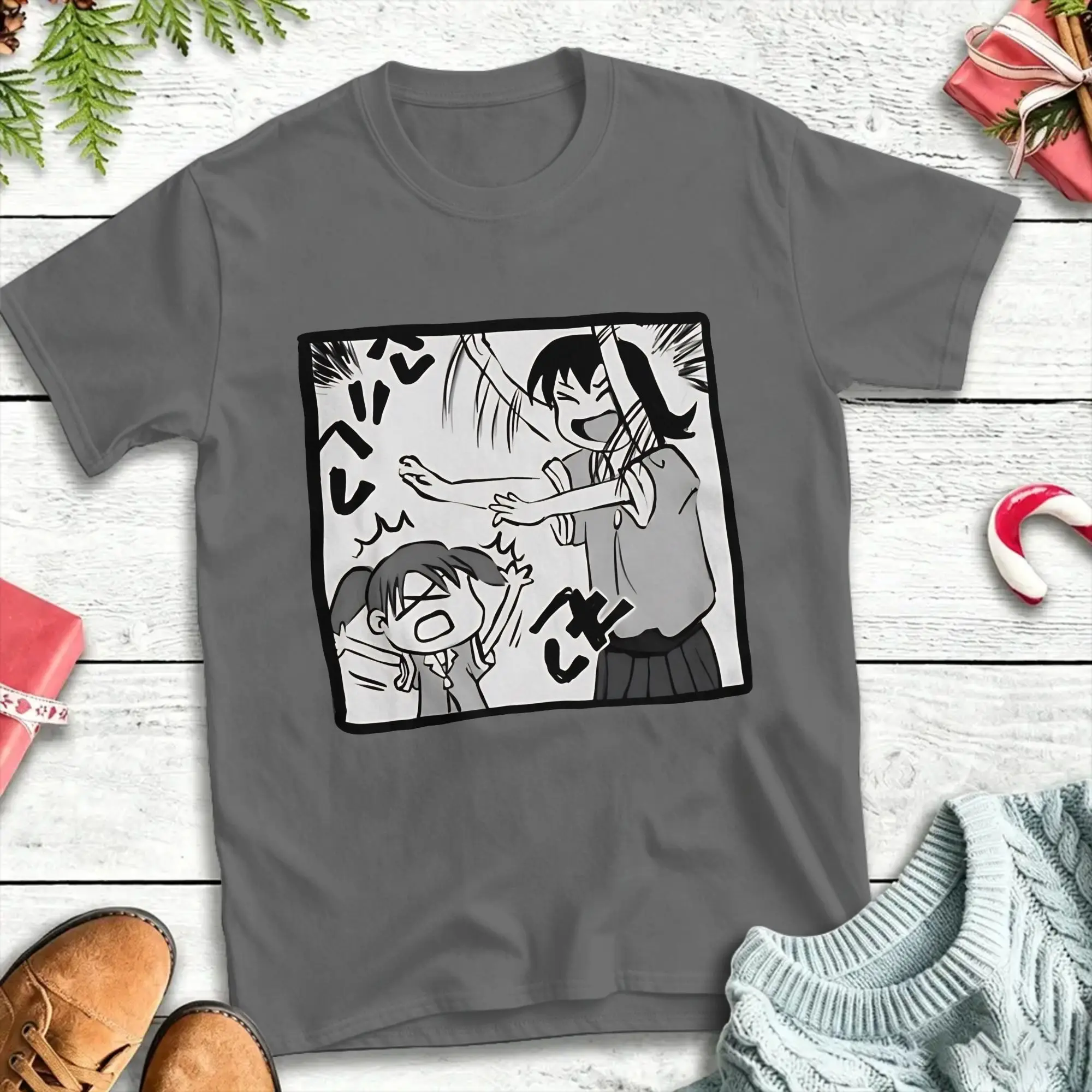 Azumanga Daioh tomo beating chiyo Tshirts Men 100%Cotton Clothing Retro  Crewneck Short Sleeve