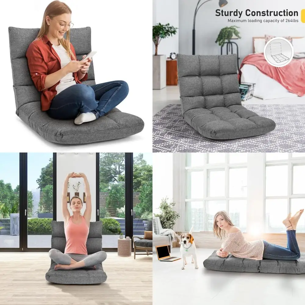 

Регулируемое складное игровое кресло с поддержкой спины, 14-позиционный стальной каркас, ленивый диван для гостиной для игровой комнаты