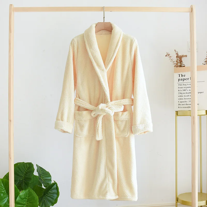 Japanese new autumn/winter couple nightgown flannel thickened bathrobe for men and women plus size long warm home service robe