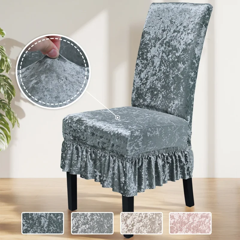 1PC Elastic Velvet Dining Chair Cover Dust Proof Removable Seat Cover with Ruffled Edges Universal Chair Protective Case Hotel