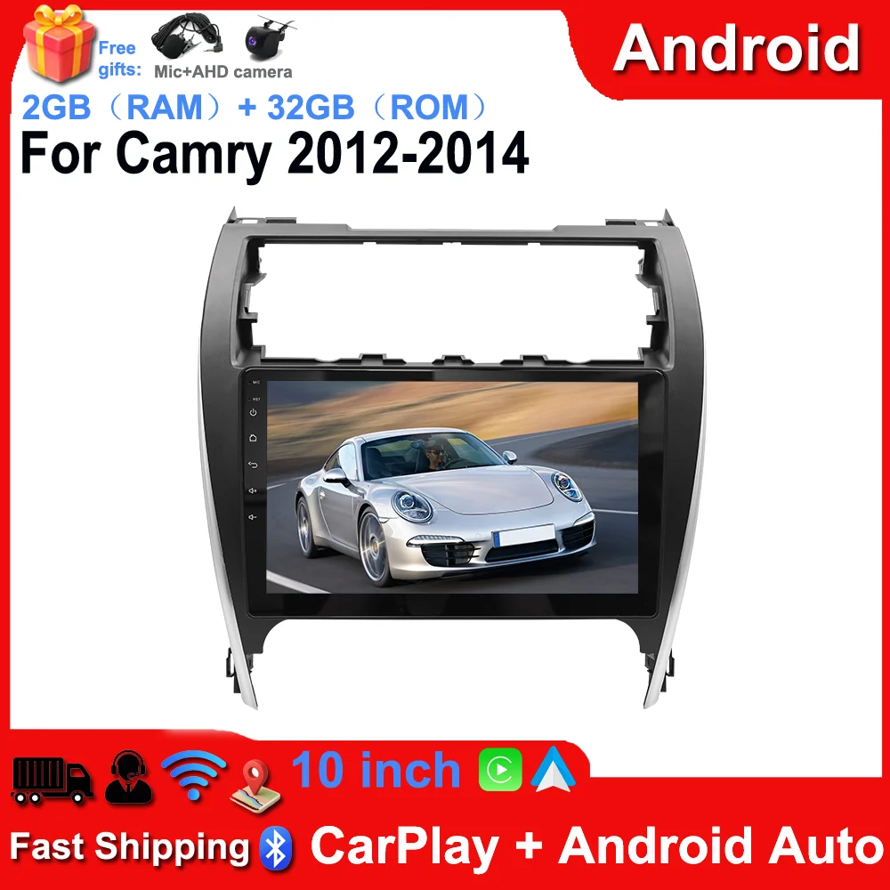 10in Android 13 Car Stereo Radio GPS Navigation 2+32G for Camry 2012-2014 with Carplay Android Auto Bluetooth FM/RDS WiFi/SWC/Mirror Link