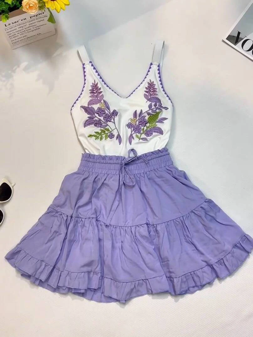 اليابانية الرجعية Harajuku Y2K المرأة الأرجواني المطرزة قطعة واحدة ملابس السباحة مجموعة الصيف الأمريكية حار فتاة عطلة نمط ملابس السباحة