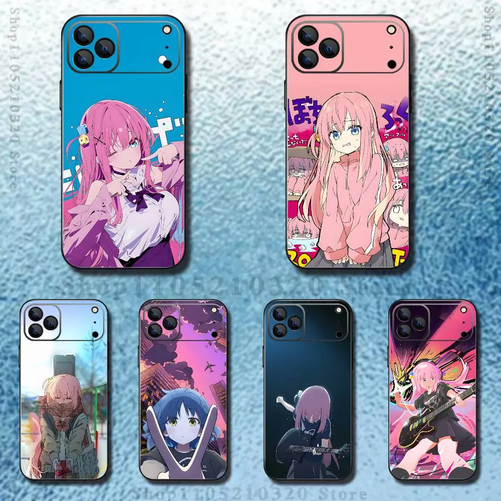 

B-Bocchi the Rock Anime Phone Case For iPhone 17,16,15,14,13,12,11 ,Pro Max,XS,X,XR,SE,Mini,8,7,Soft Silicone Black Cover