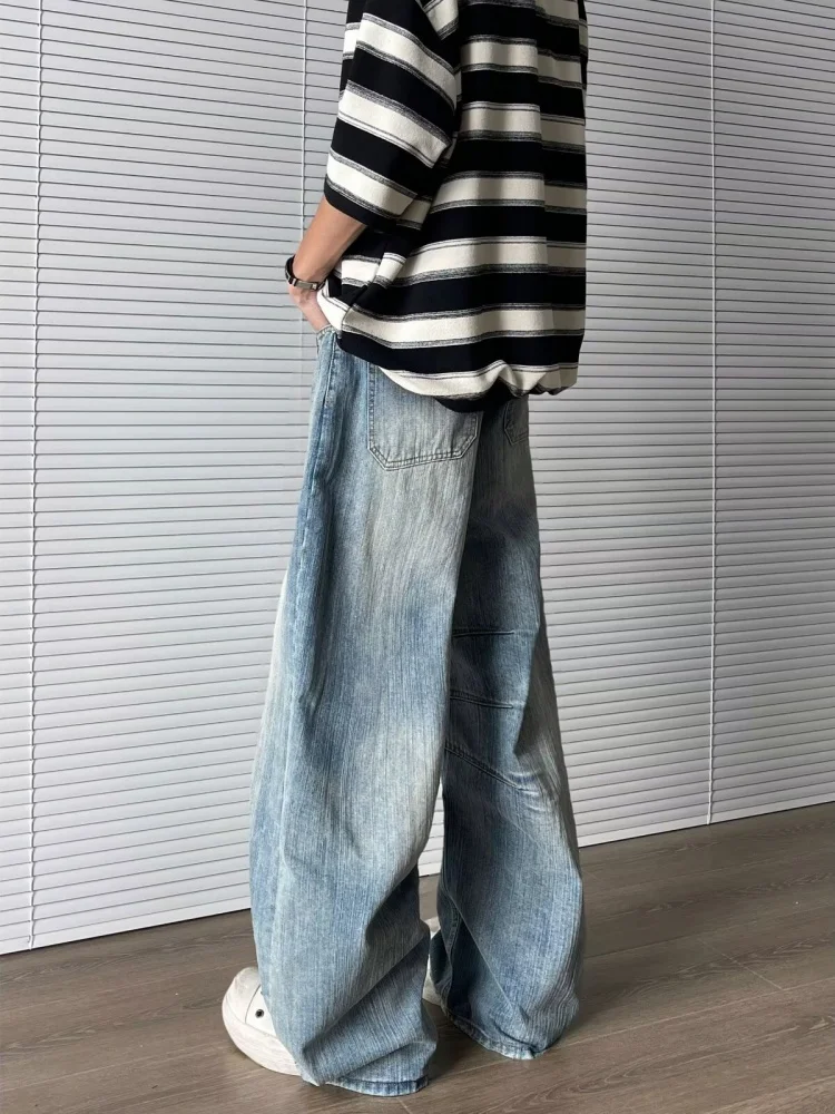 2025 Ropa Y2K Mode Gewaschene Blaue Weite Plissierte Neue Jeanshosen für Herren 90er Vintage Kleidung Koreanische Lässige Luxus-Denim-Hosen – Detail 11