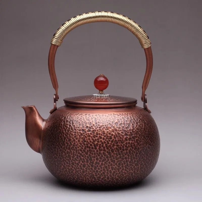 

Purple Copper Teapot Hand Pounded Chinese Style Boiling Tea Boiling Water Kettle Vintage Lifting Beam Kung Fu Tea Set