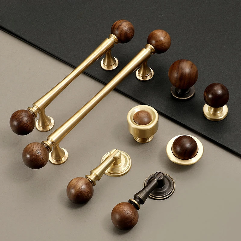 

Walnut Brass Pendant Cabinet Handles European Wardrobe Pulls Vintage Kitchen Cupboard Door Handles Luxury Furniture Hardware
