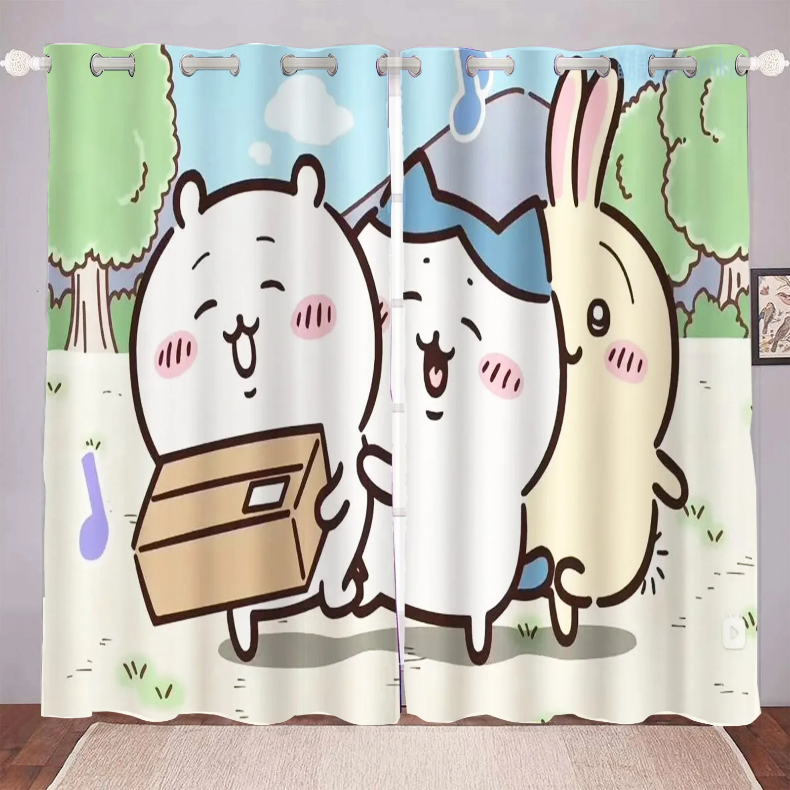 

MINISO Chikawa Living Room Blackout Cartoon Curtains, Animated Curtains, Customisable Home Nursery, Window Treatments