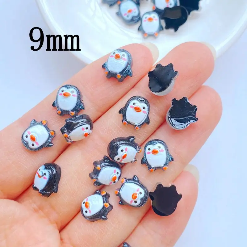 50pcs New Cute 9mm Resin Mini Penguin Series Flat back Stone Figurines DIY Wedding Scrapbook Manicure Accessories