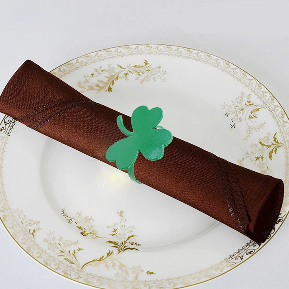 

6 Pcs Shamrock Napkin Ring Elegant Clover Buckle Holder for Hotel Restaurant St Patrick Day Decorations Lucky Tableware