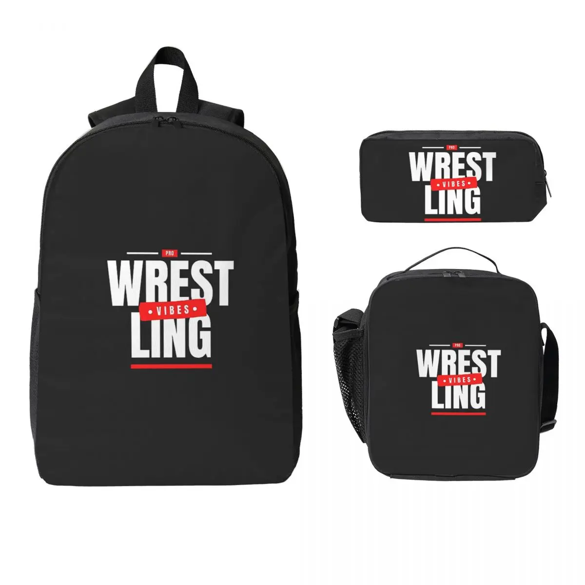 

Рюкзак Pro Wrestling Vibes, студенческая сумка для книг для мальчиков и девочек, школьная сумка, компьютерные сумки на плечо, изолированная сумка для обеда 3 шт., пенал