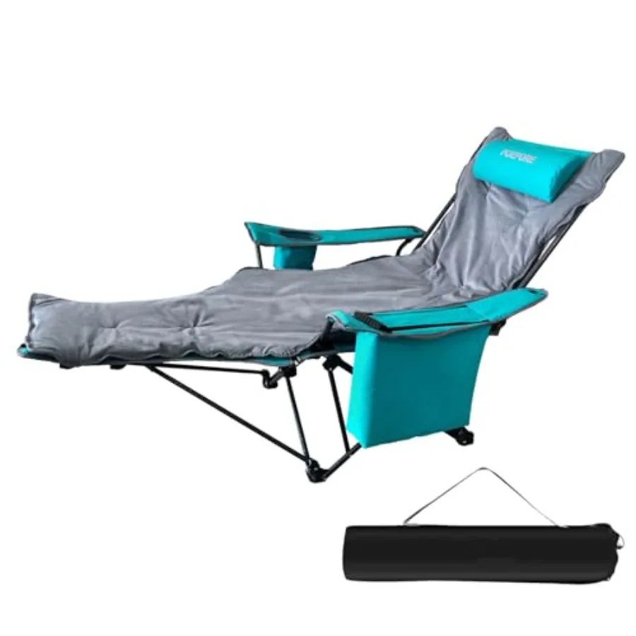 

Reclining Camping Chair 4 Position with Feet Rest Comfortable for Adults 265Ibs Folding Lounger Mesh Beach Chair with Cooler Ba