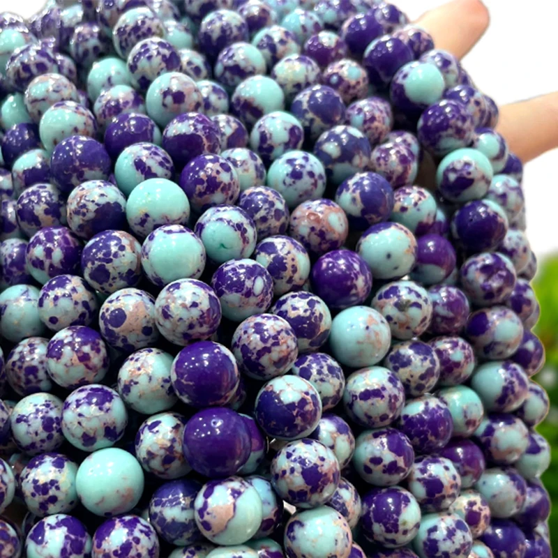 6 8 10MM Round Natural Stone Purple Blue Sea Sediment Jasper Turquoise Spacer Beads for Jewelry Making DIY Bracelet Accessories