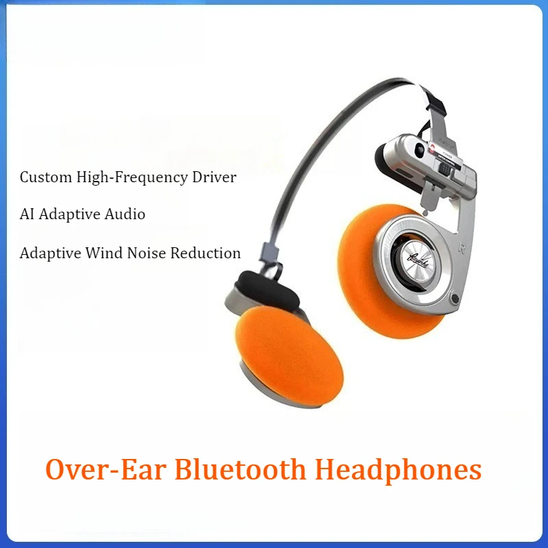 Vintage Over-Ear Bluetooth Headphones with AI Adaptive Audio & Wind Noise Reduction, Custom Driver Headset
