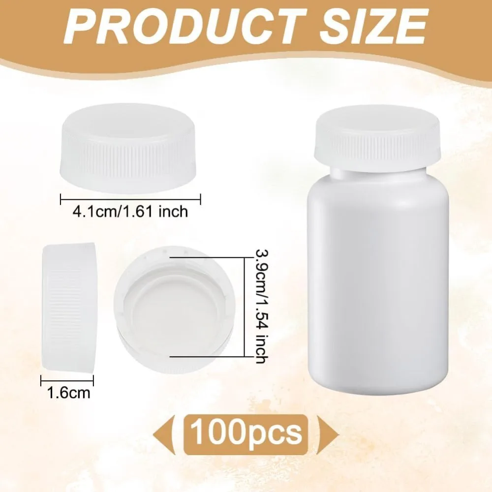 100Pcs White Plastic Bottle Caps 39mm Inner Diameter Tamper Seal Lids 1.6x0.6 Inch Bottle Jug Storage Cap Lids Replacement Caps