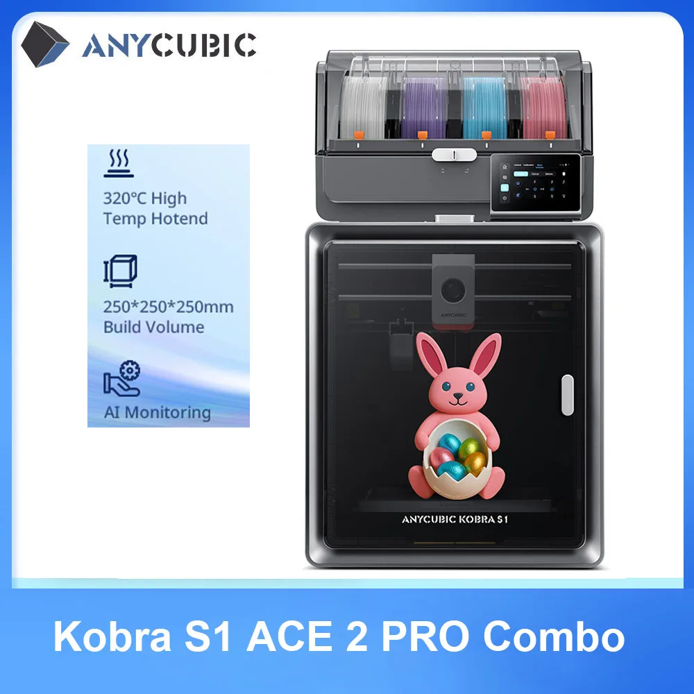Anycubic Kobra S1 ACE 2 PRO Combo Multi-Color 3D Printer Core XY Stable Structure Max Speed 600mm/s 3D Printer Size250x250x250mm
