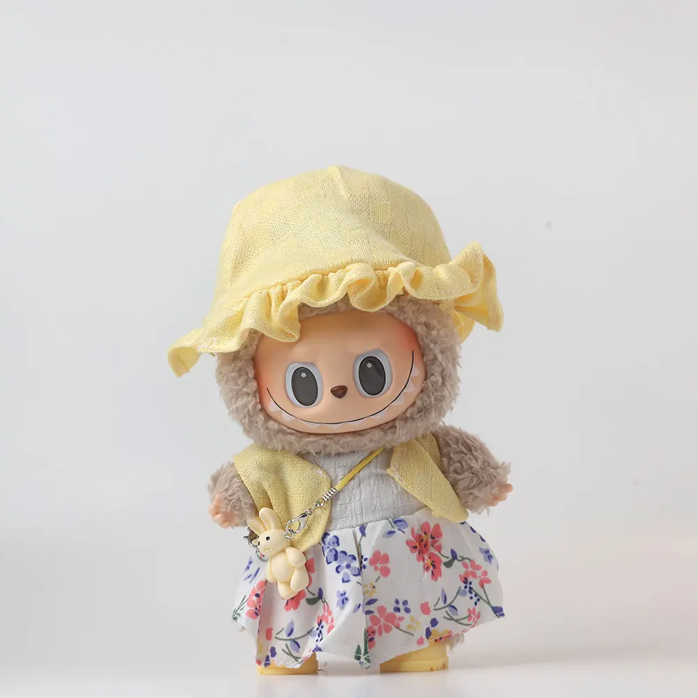 

For Labubu Select Doll Dress Summer Yellow Bear Print Dress 5-piece Set Labubu Universal Clothing