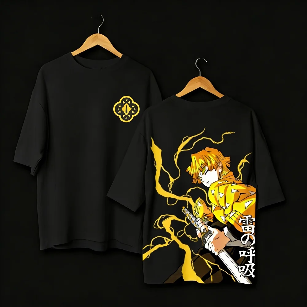 Plus Size Demon Slayer Anime Printed Men, Women T-shirt Casual Parent Child Tops Fashion Street Wear Y2K Harajuku Style Summer view 3
