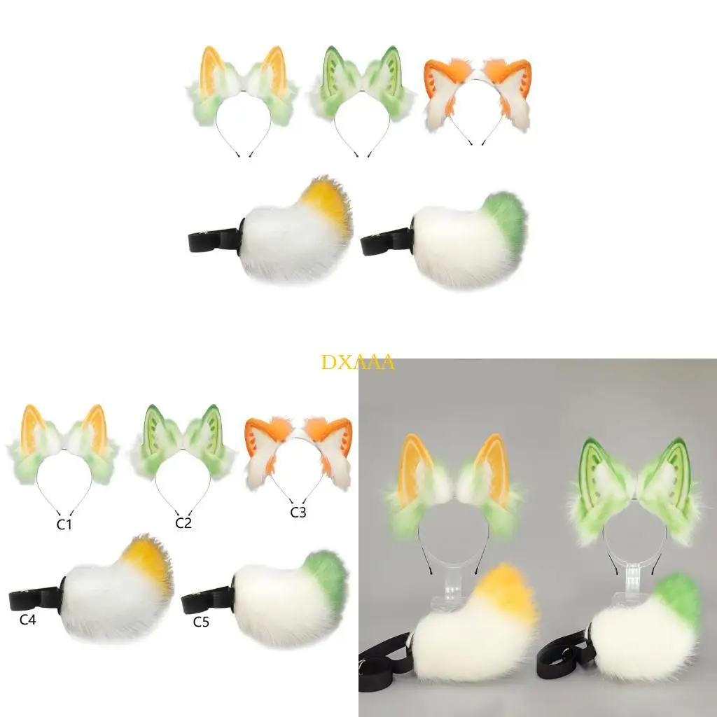 

DXAA Faux Furs Tail Bunnies Ears Headband Halloween Cosplay Costume Bunnies Costume