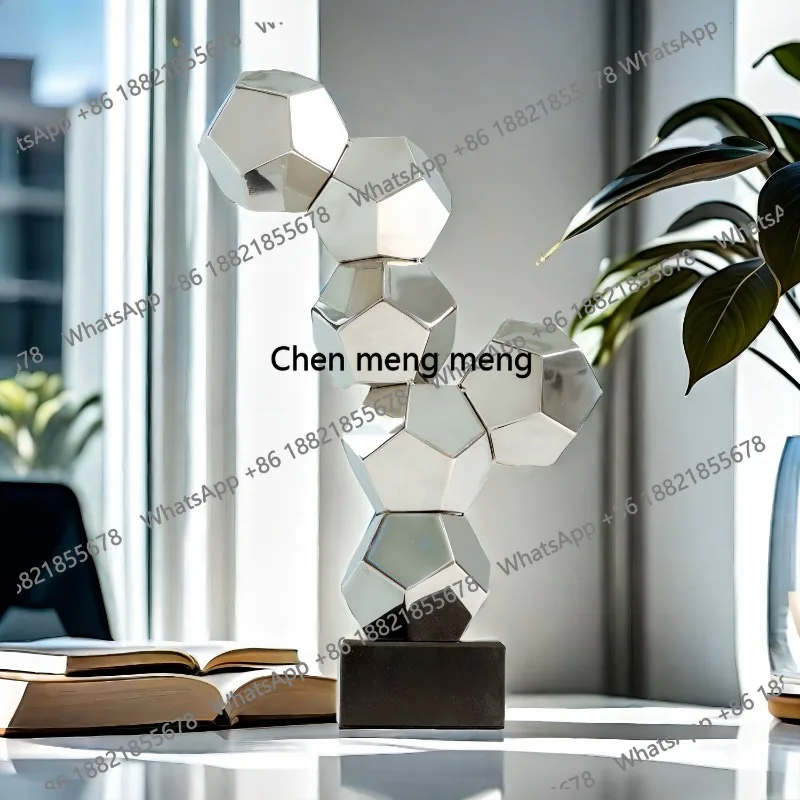 41cm Modern Art Abstract Metal Sculpture 304 Stainless Steel Geometric Statue Creative Metalwork For Home Decor Ornament Gifts