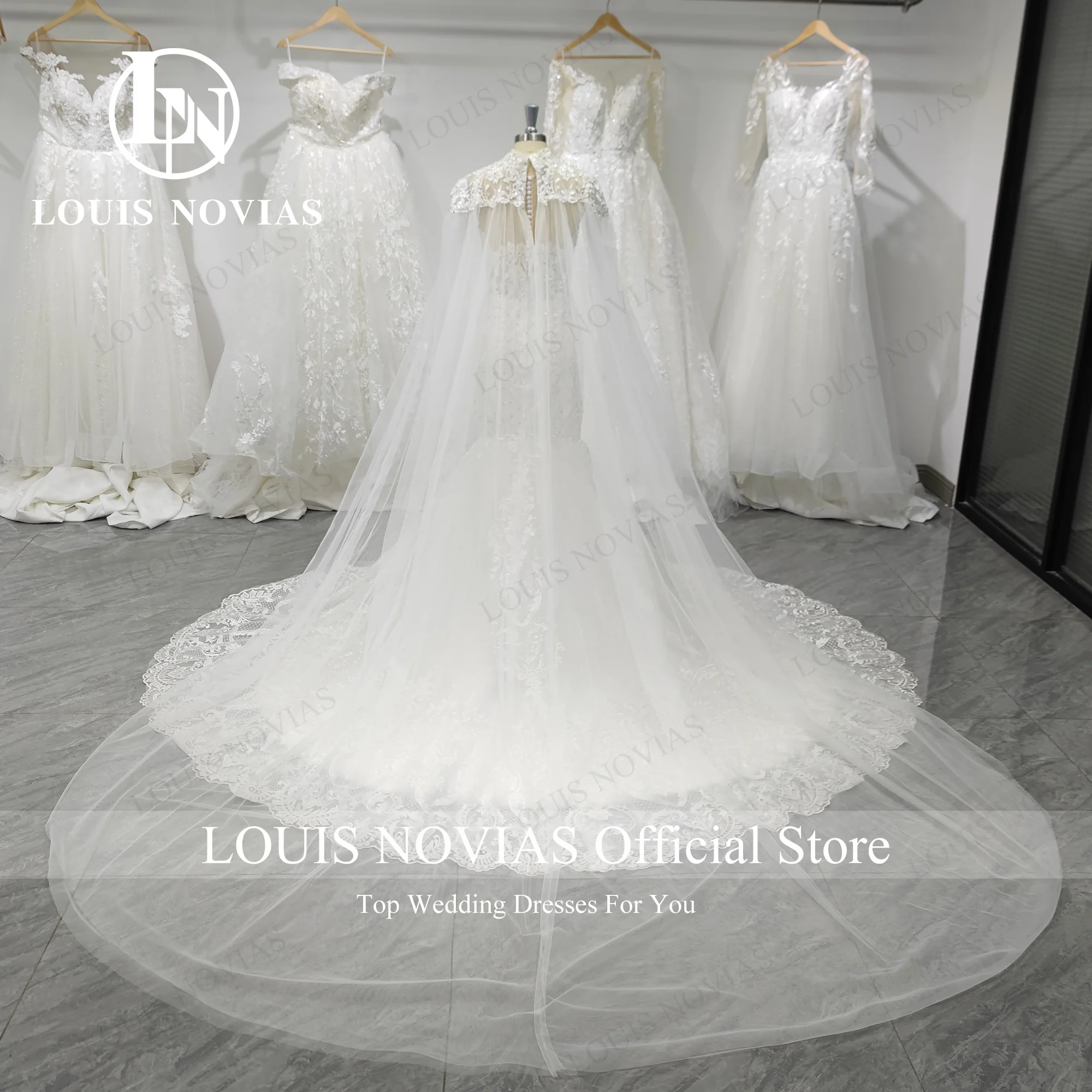 LOUIS NOVIAS gaun pernikahan putri duyung 2024 kristal manik-manik kekasih baru dengan syal applique gaun pernikahan Vestidos De Novia