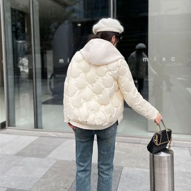 Women's Thick Down Jacket, Loose Warm Outerwear, Fake Two Pieces, Short Snow Coat, Female Fashion, Winter