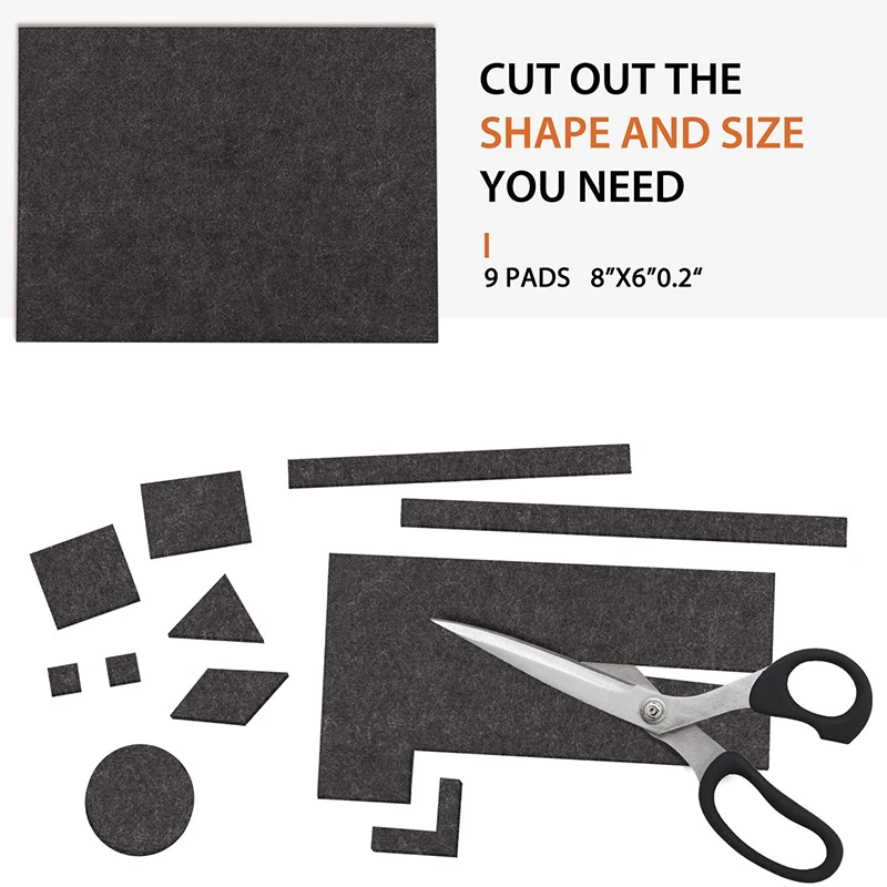 9 peças 8 polegadas x 6 polegadas x 1/5 polegadas almofadas de feltro para móveis autoadesivas, almofadas de cadeira de feltro cortável, piso antiarranhões