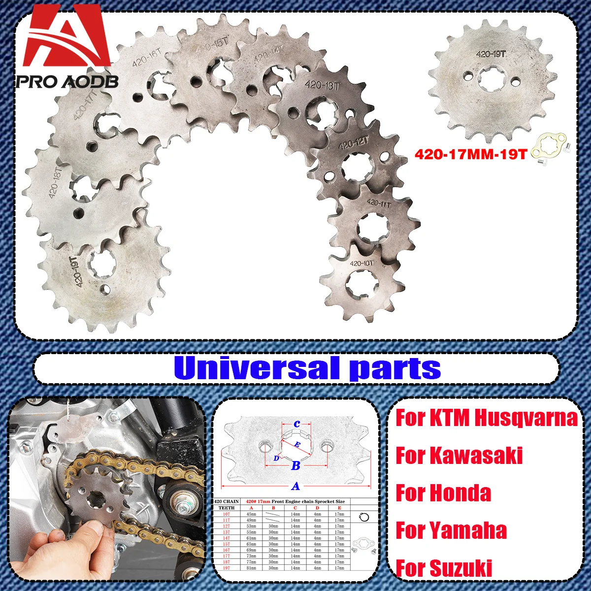 420# 17mm 10-19T Tooth Front Engine Sprocket For 50-160cc Orion Apollo Dirt Pit Bike Buggy Honda ZongShen Scooter Motorcycle