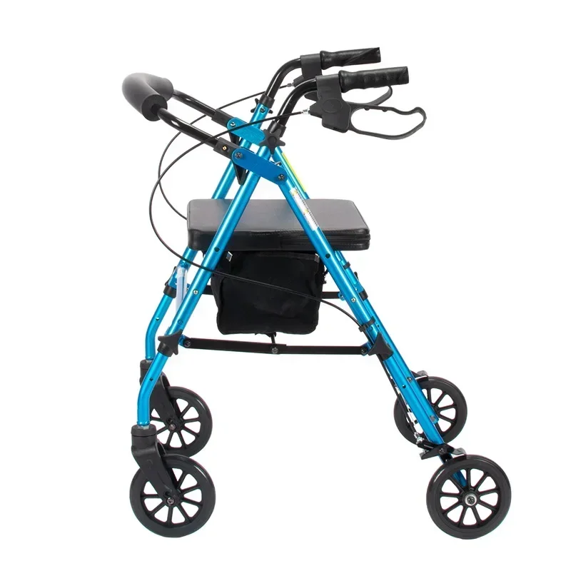 Senior Walking Support， Multifunctional Walker for Elderly, Four-wheel Rollator with Seat, Adult Pushcart Mobility Aid