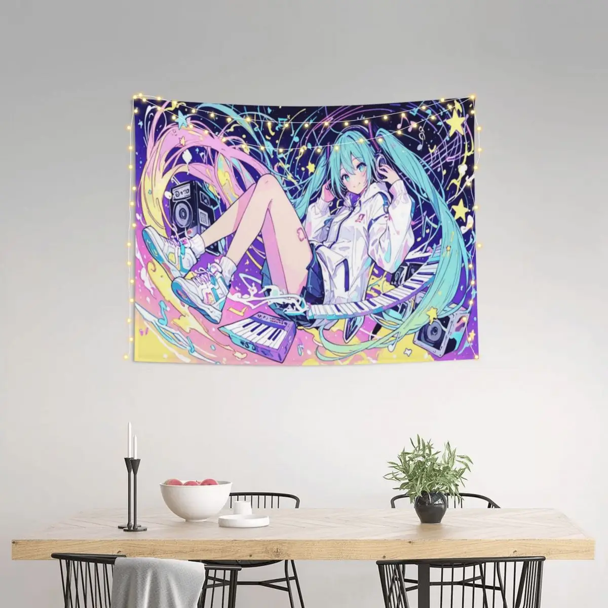 Hatsune Miku tapiz Hippie poliéster decoración colgante de pared para dormitorio cortina brujería manta de pared