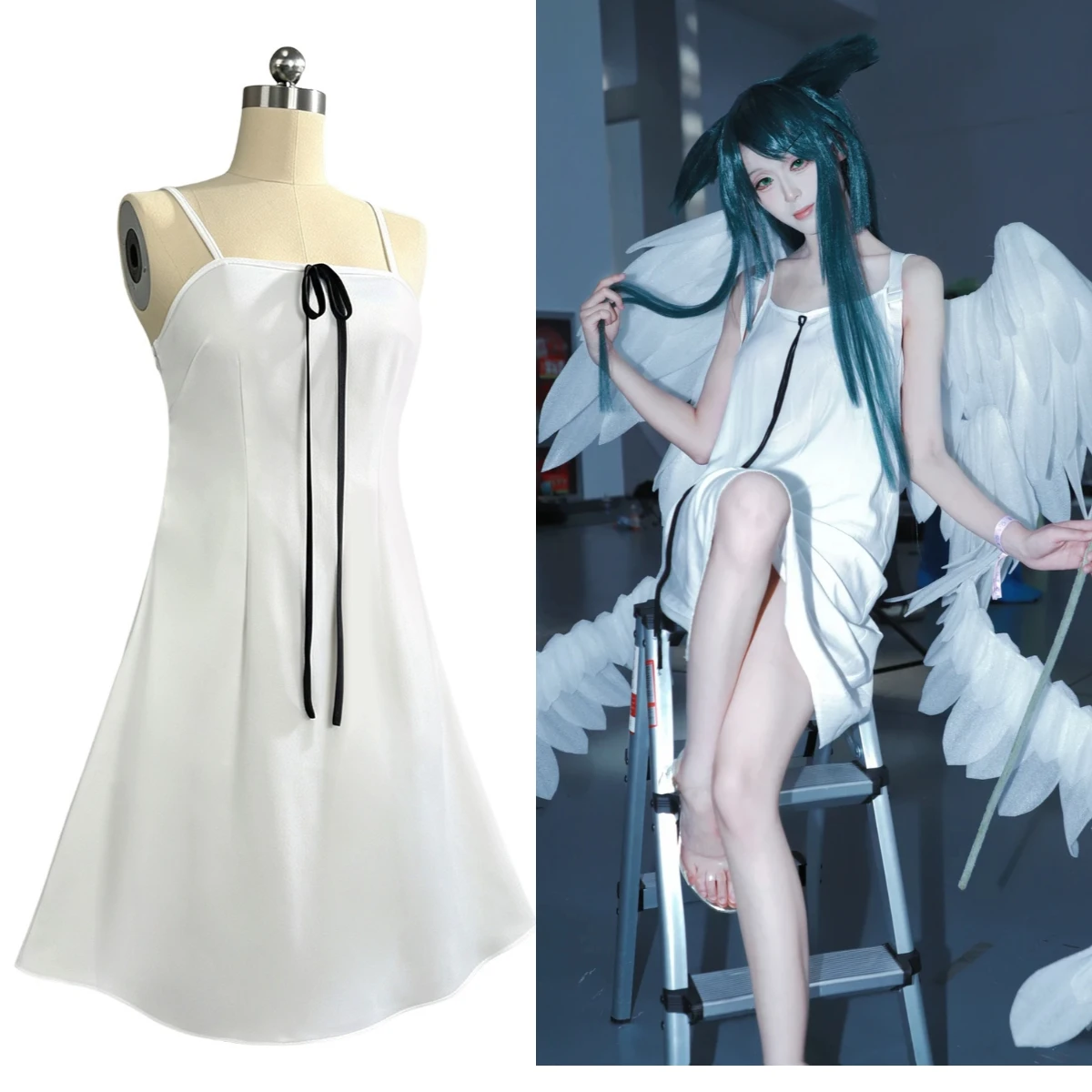 Saya No Uta Cosplay Costume Saya White Strap Dress Full Set with Wig for Comic Con Anime Roleplay Saya Women Outfit view 5