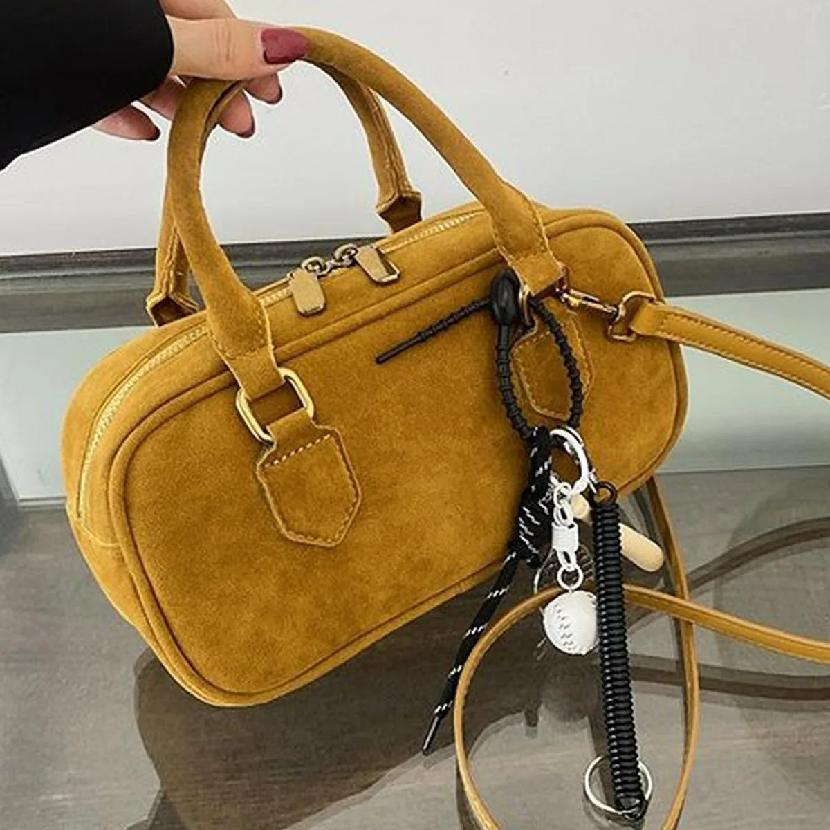 Fashion suede autumn and winter new trend matte women's handbag messenger bag simple and exquisite temperament bag solid color v