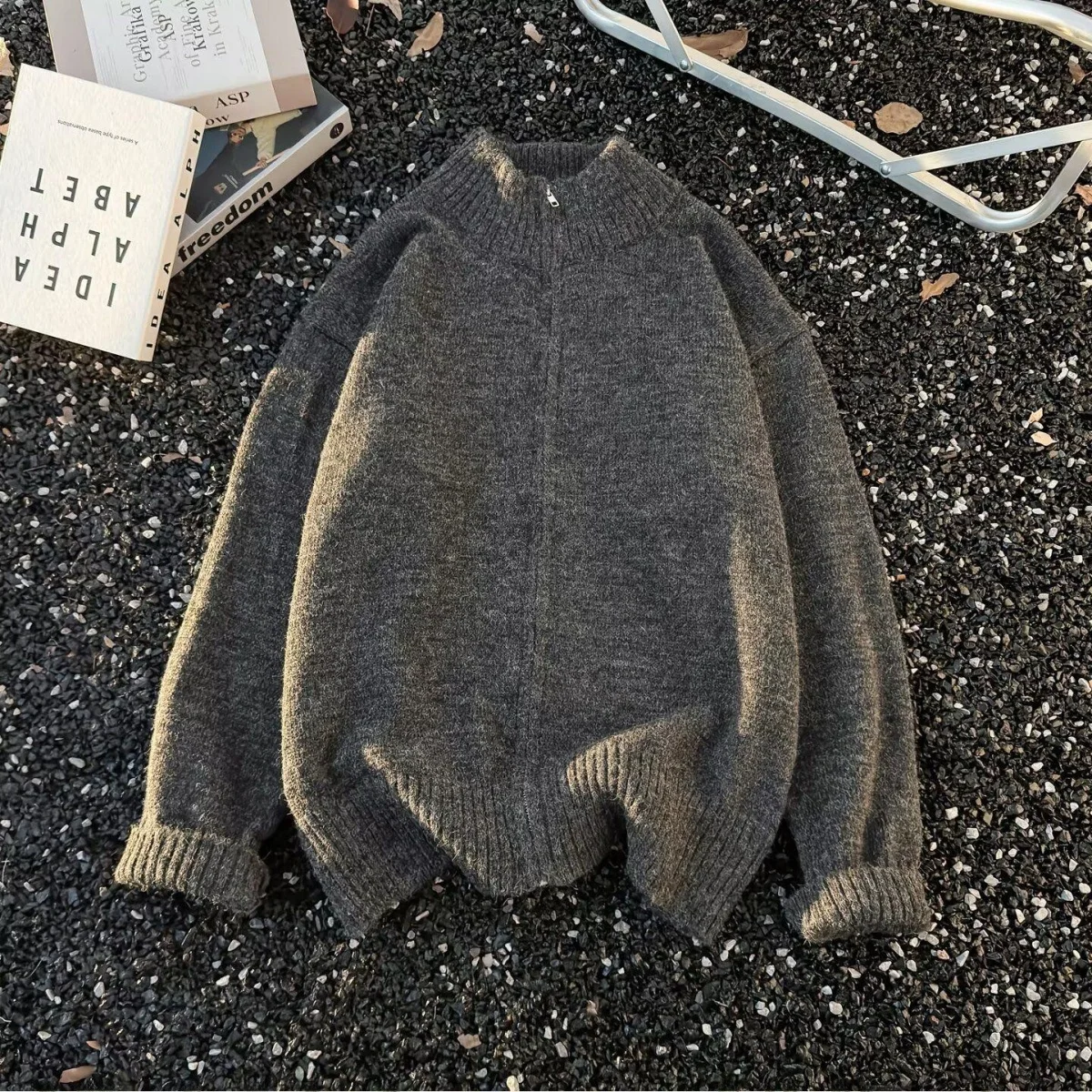 

ay High Collar Knitted Open Cardigan Men's Autumn Korean Sle Loose Casual Top Layered Sweater for Daily Wear And Leisure