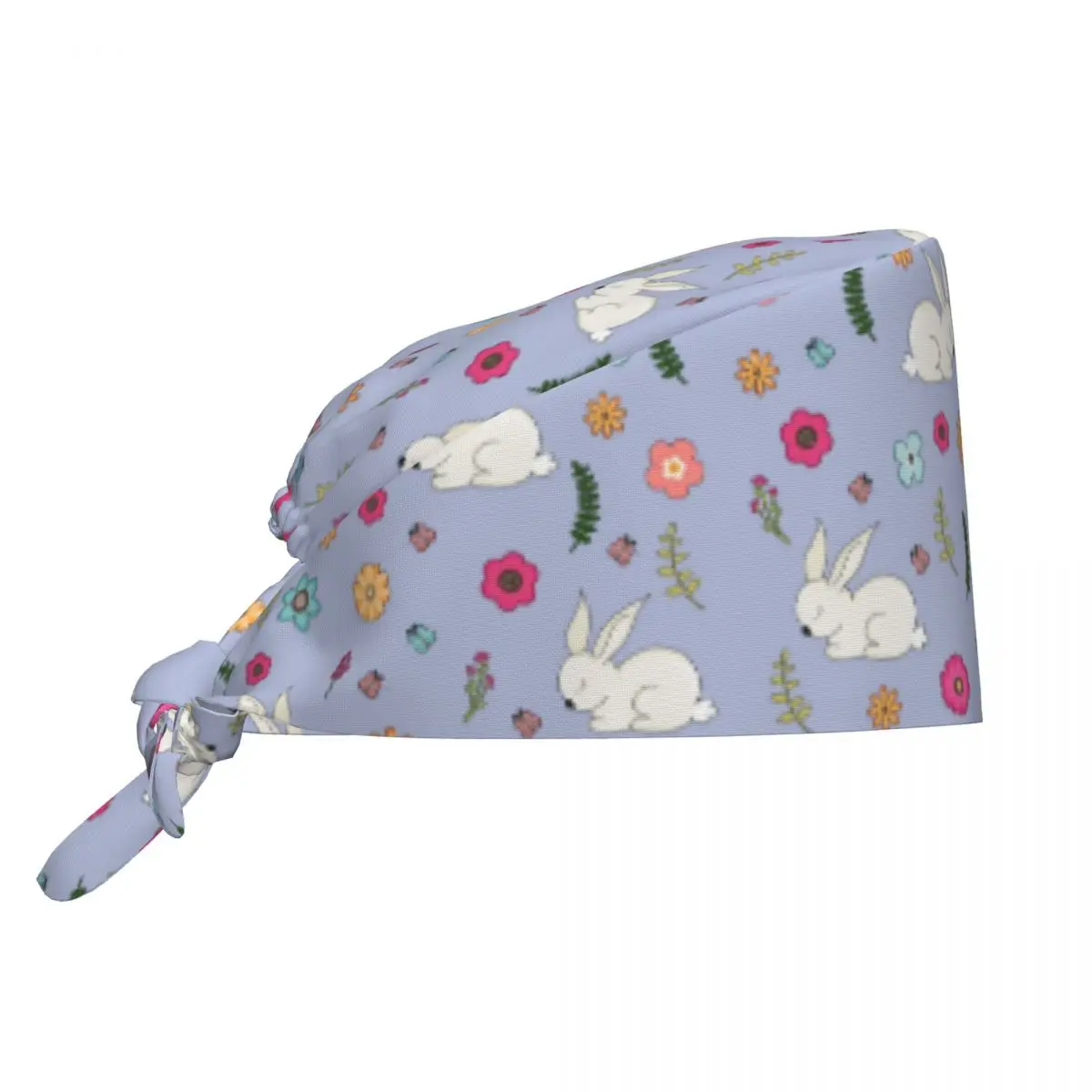 

Easter Bunny With Flowers Scrubs Cap Surgical Hats Men Women Rabbit Pattern Operating Room Cap Operator Hats Lab Works Hat