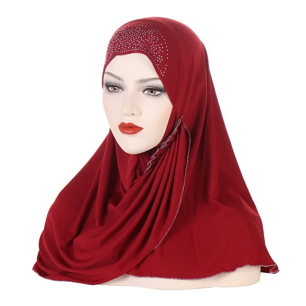 Women Muslim Rhinestone Instant Hijab High Quality Turban Islamic One Piece Amira Shawl Prayer Khimar Burqa Femme Headwrap Scarf